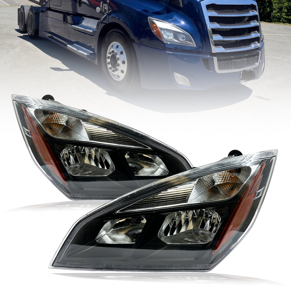 Halogen Headlight for 2018-2024 Freightliner Cascadia | Replacement Freightliner A6601405003 A6601405002 | Pair