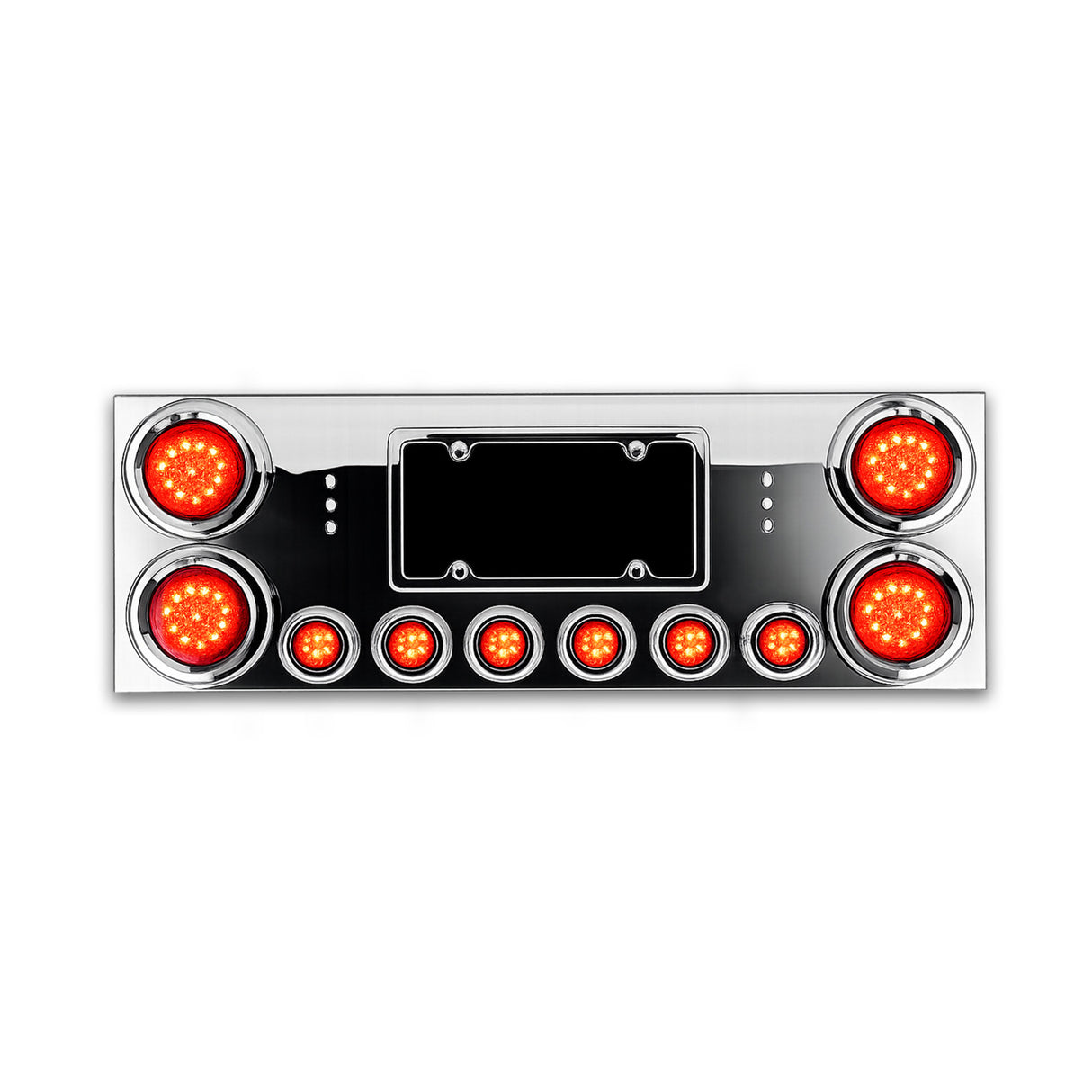 Stainless Steel Rear Center Tail Light Panel with Lights for Semi Trucks & Trailers | Chrome Finish