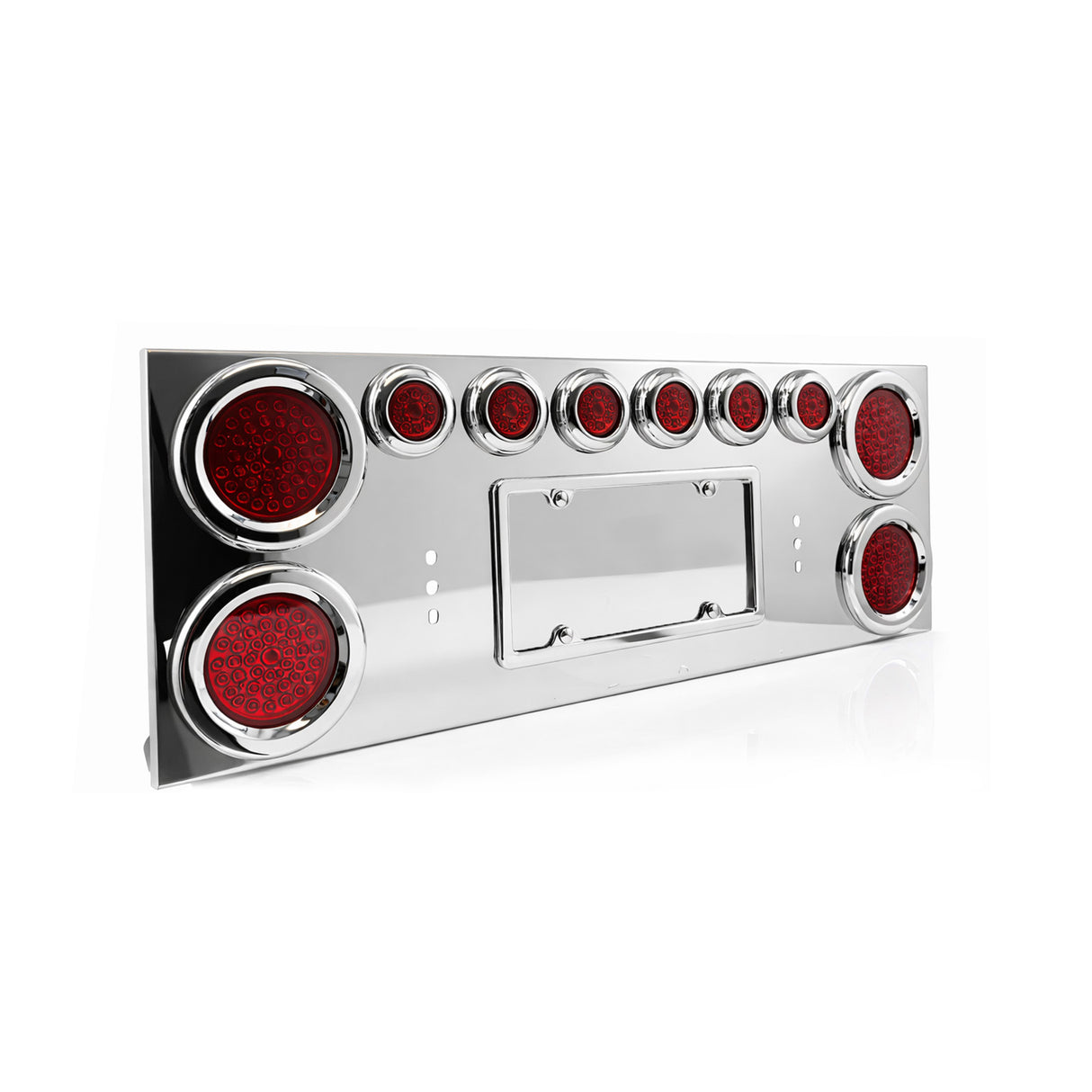 Stainless Steel Rear Center Tail Light Panel with Lights for Semi Trucks & Trailers | Chrome Finish