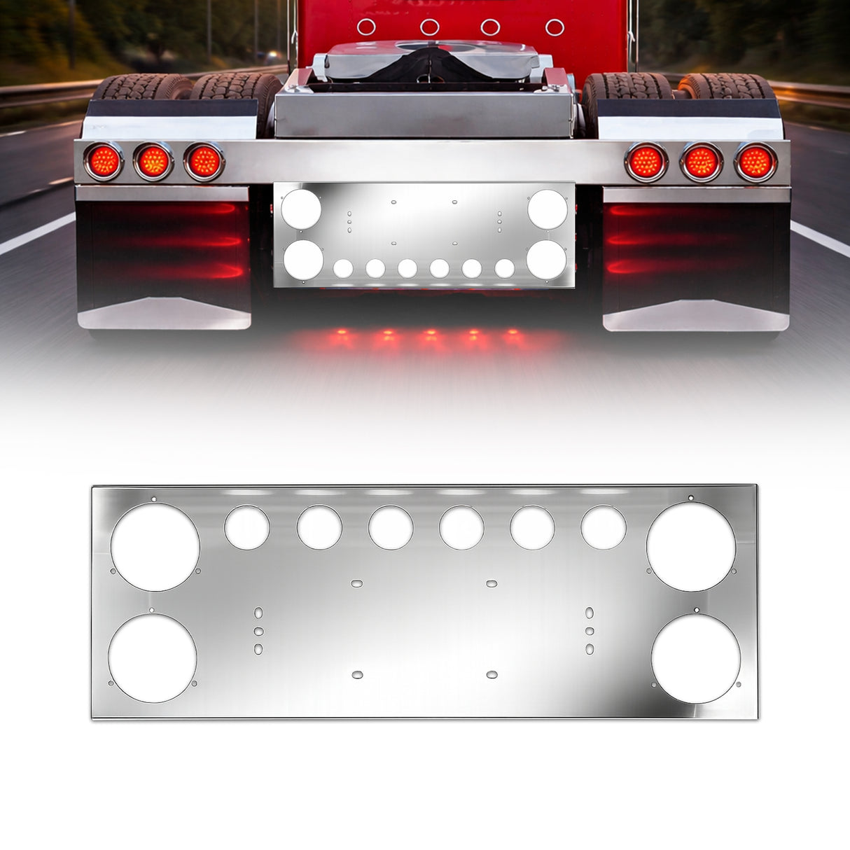 Stainless Steel Rear Center Tail Light Panel for Semi Trucks | Chrome Finish