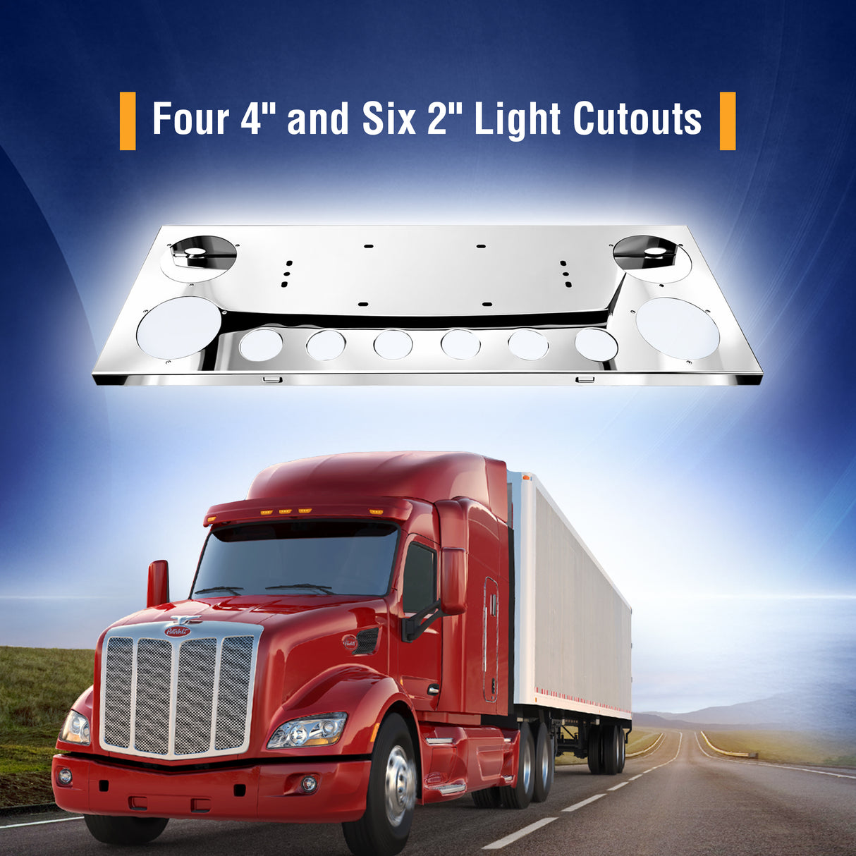 Stainless Steel Rear Center Tail Light Panel for Semi Trucks | Chrome Finish
