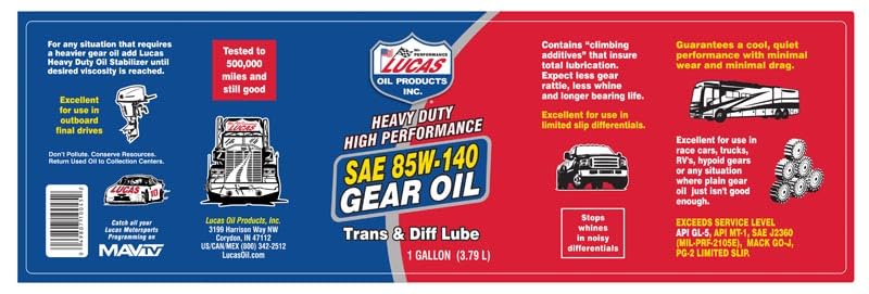 Lucas 80W-90 Heavy Duty Gear Oil 1 Gallon - Hypoid Gear Lube - 4 Pack