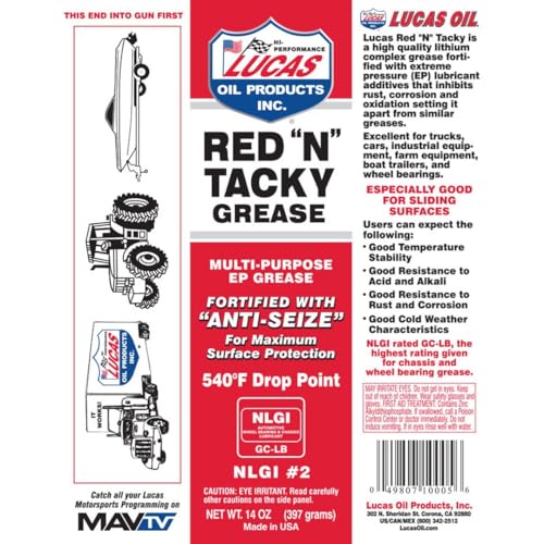 Lucas Oil 10005-30 Red "N" Tacky Multi-Purpose Grease - 14 oz - Case of 10
