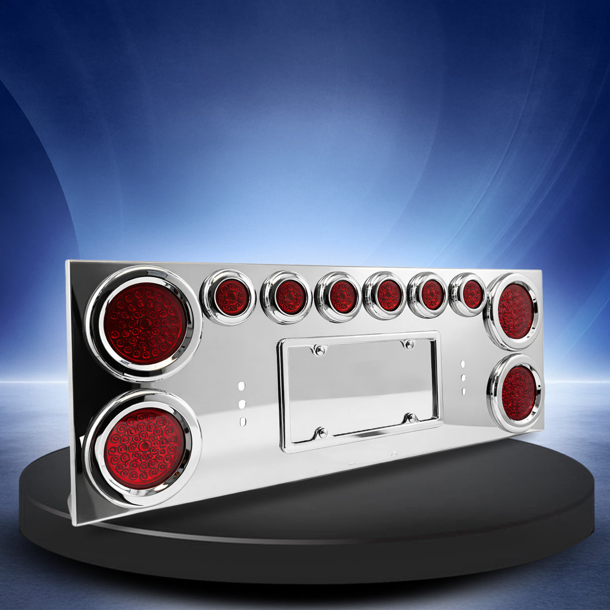 Stainless Steel Rear Center Tail Light Panel with Lights for Semi Trucks & Trailers | Chrome Finish
