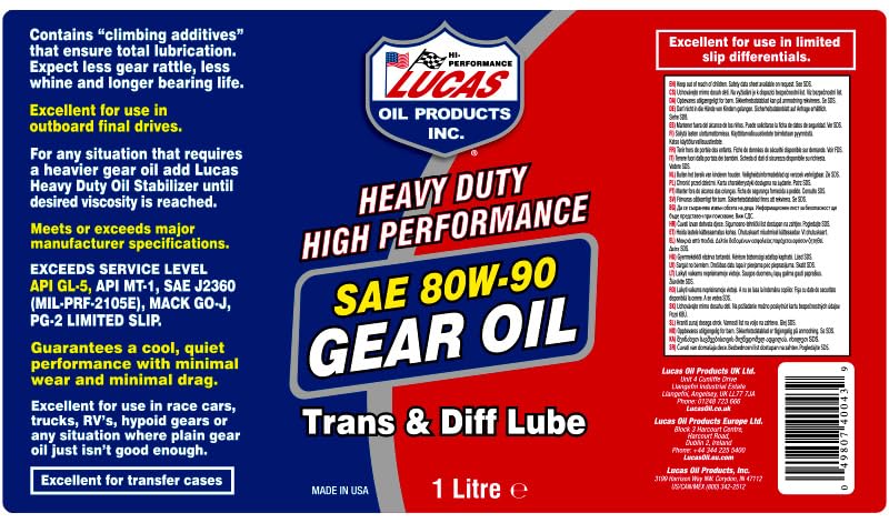 Lucas 80W-90 Heavy Duty Gear Oil 1 Gallon - Hypoid Gear Lube - 4 Pack