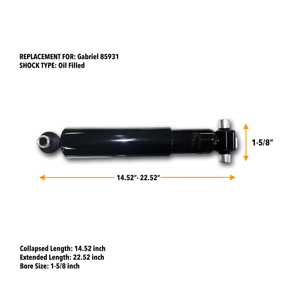 Heavy Duty Shock Absorber | Fits International Trucks | Replaces Gabriel 85931