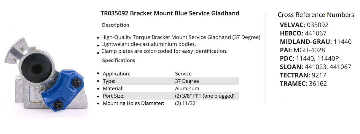 TORQUE 37 Degree Angled Bracket Mount Service Gladhand Blue