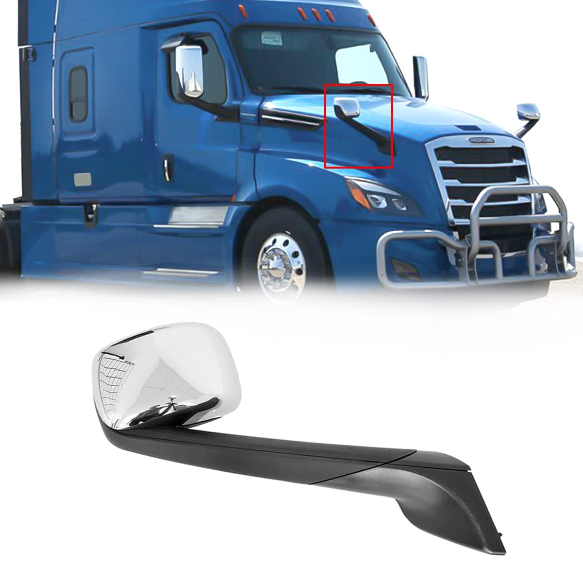 Hood Mirror for 2018+ Freightliner Cascadia - Right - Chrome