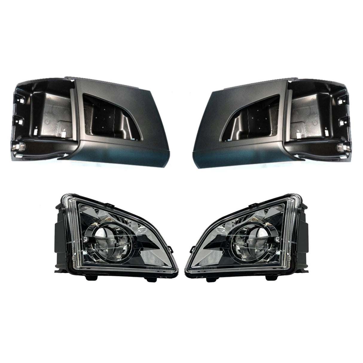 Corner Side Bumpers with Fog Light Set Replacement for 2018-2024 Volvo VNL Semi Trucks