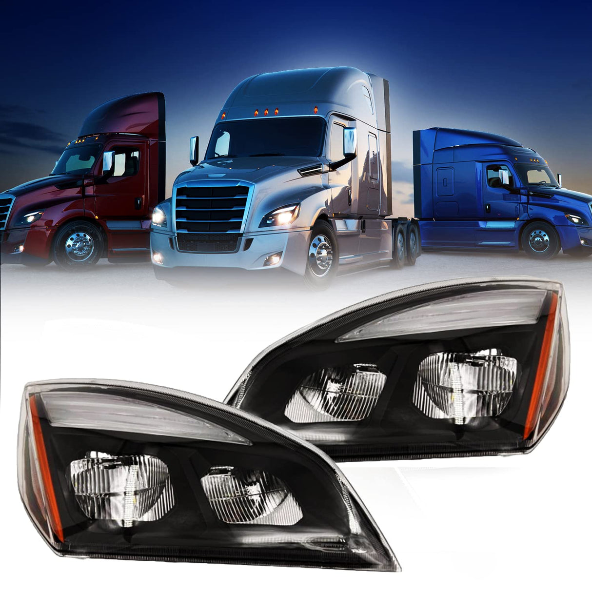 Halogen Headlight for 2018-2024 Freightliner Cascadia | Replacement Freightliner A6601405003 A6601405002 | Pair