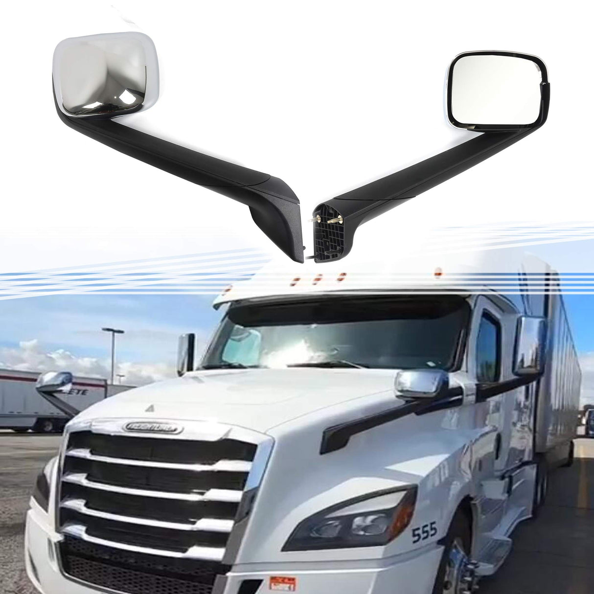 Hood Mirror for 2018+ Freightliner Cascadia - Pair - Chrome