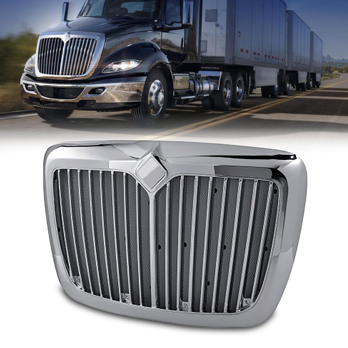 Grille for 2008-2018 International Prostar | Replacement International 3612816C93 | with Bug Screen | Chrome