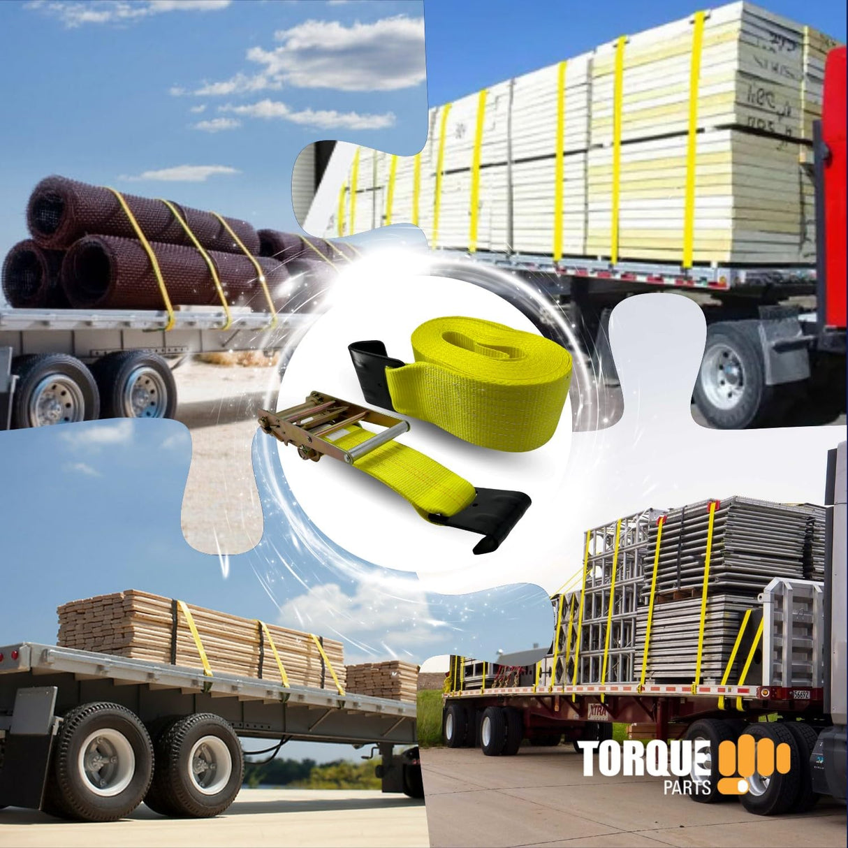 Tie-Down Ratchet Straps 4"x 30 Ft for Flatbed Trailer | Heavy Duty Ratchet Straps | Breaking Strength 16,200 lbs