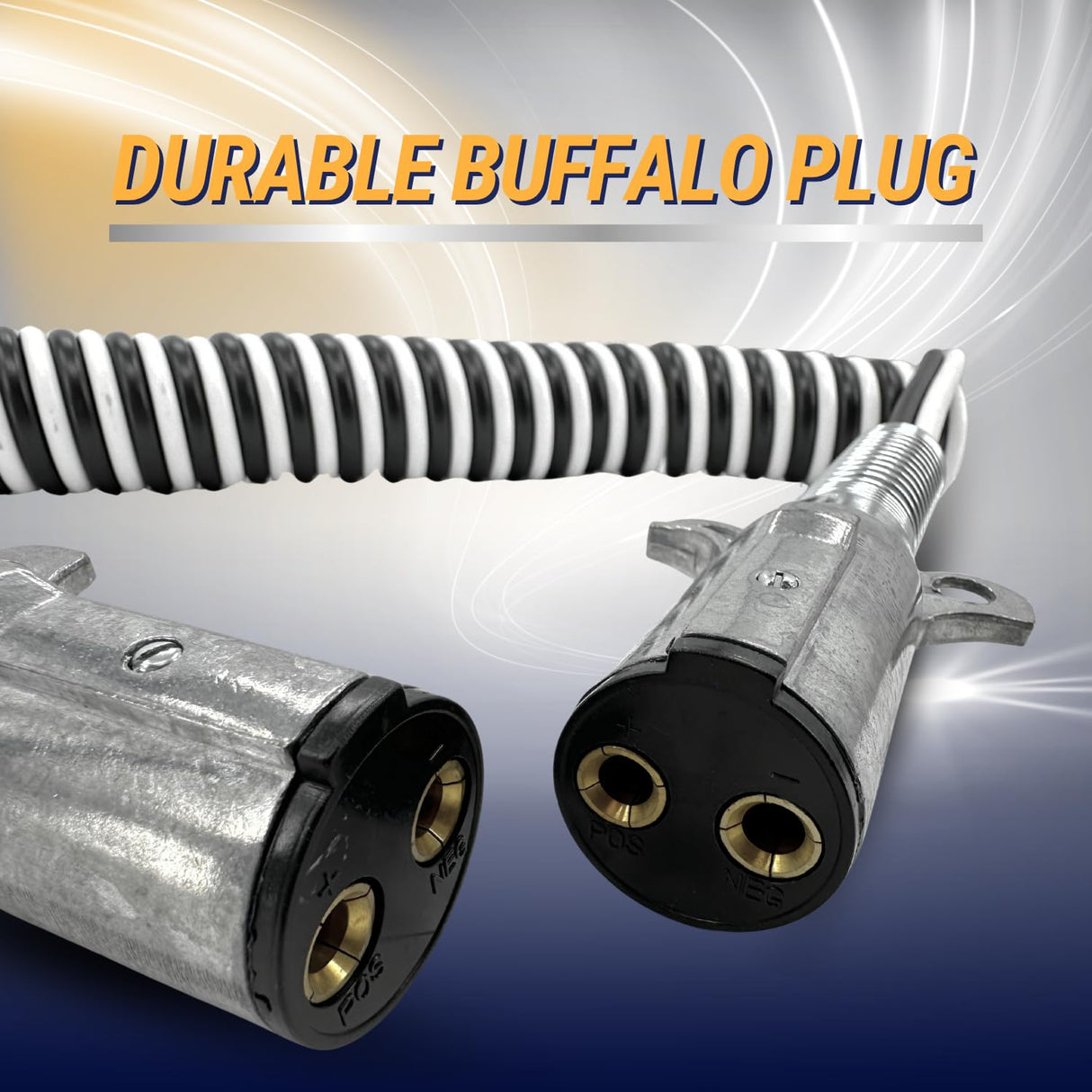 15’ Coiled Dual Pole Liftgate Electric Cable with Two Dual Pole Buffalo Plugs | 4 Gauge | 200 Amp