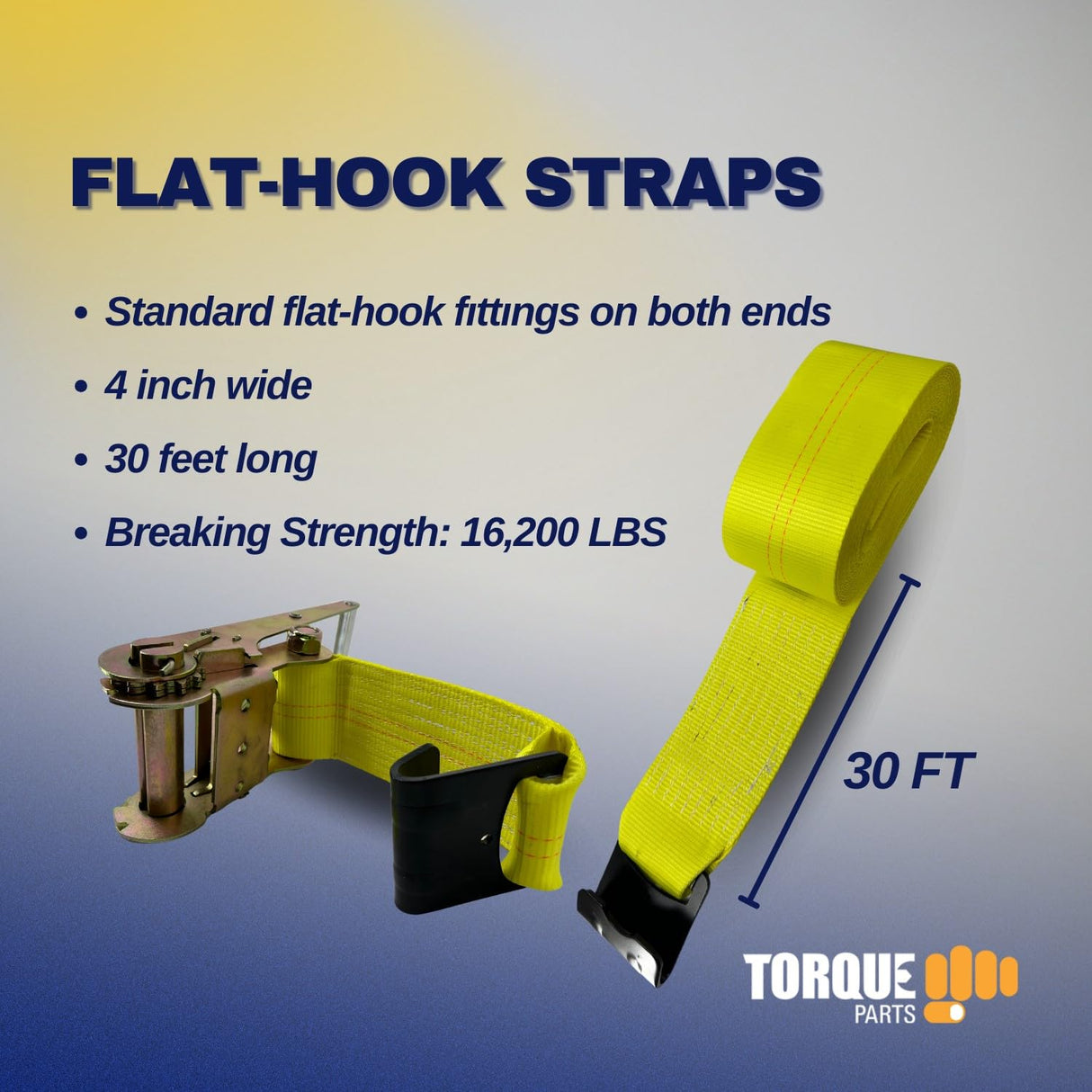 Tie-Down Ratchet Straps 4"x 30 Ft for Flatbed Trailer | Heavy Duty Ratchet Straps | Breaking Strength 16,200 lbs