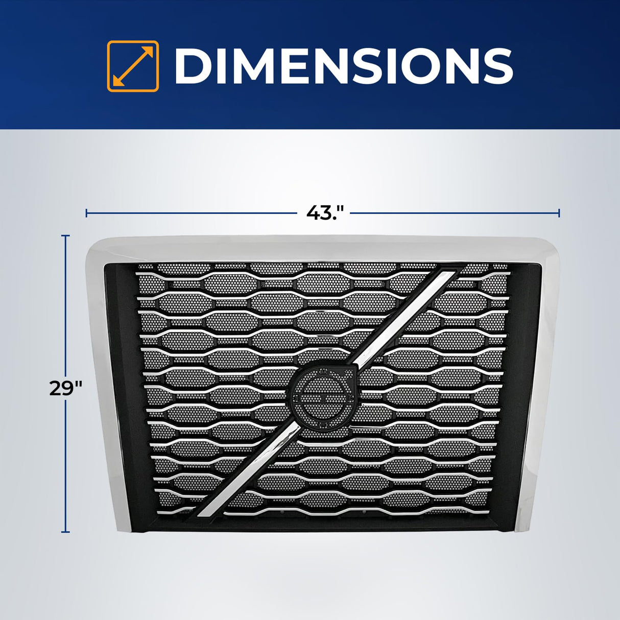 Grille for 2018-2024 Volvo VNL Trucks | Replacement Volvo 84724159 | with Bug Screen | Chrome