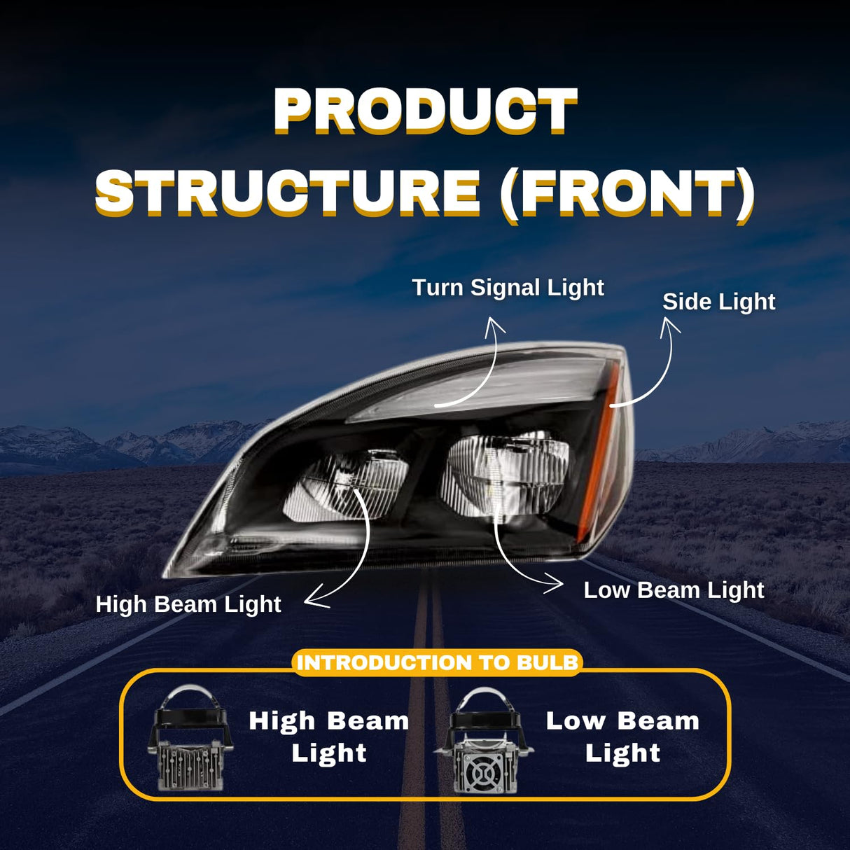 Halogen Headlight for 2018-2024 Freightliner Cascadia | Replacement Freightliner A6601405002 | Left