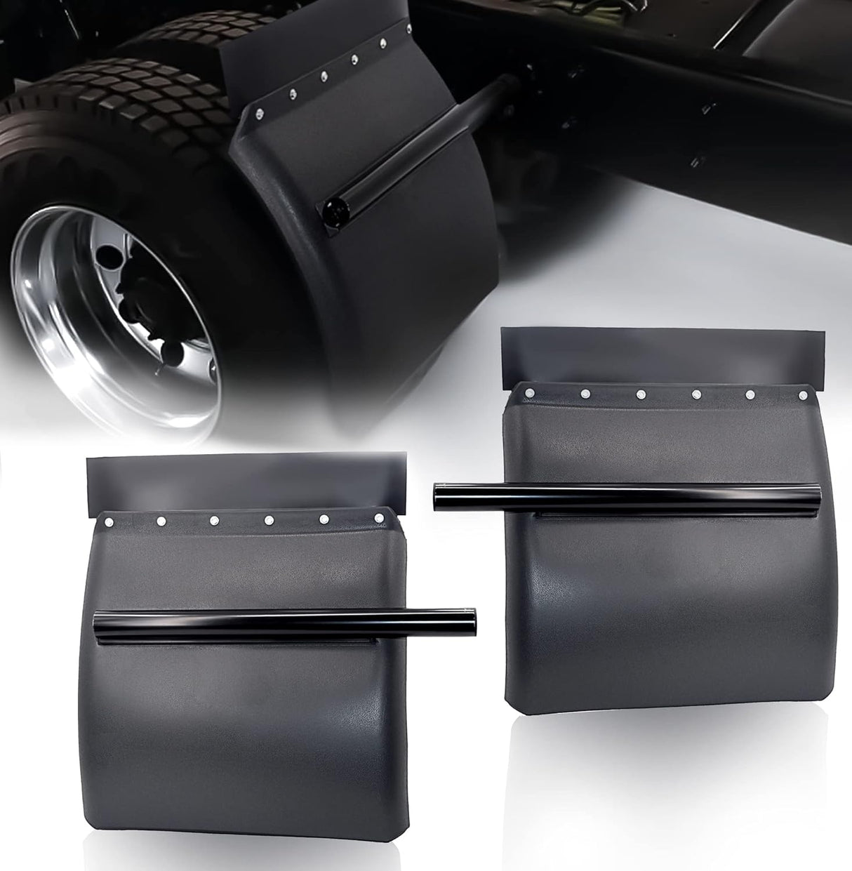 24” x 29” Heavy-Duty Black Poly Quarter Fender Set w/Tube Bracket Aftermarketus Fenders
