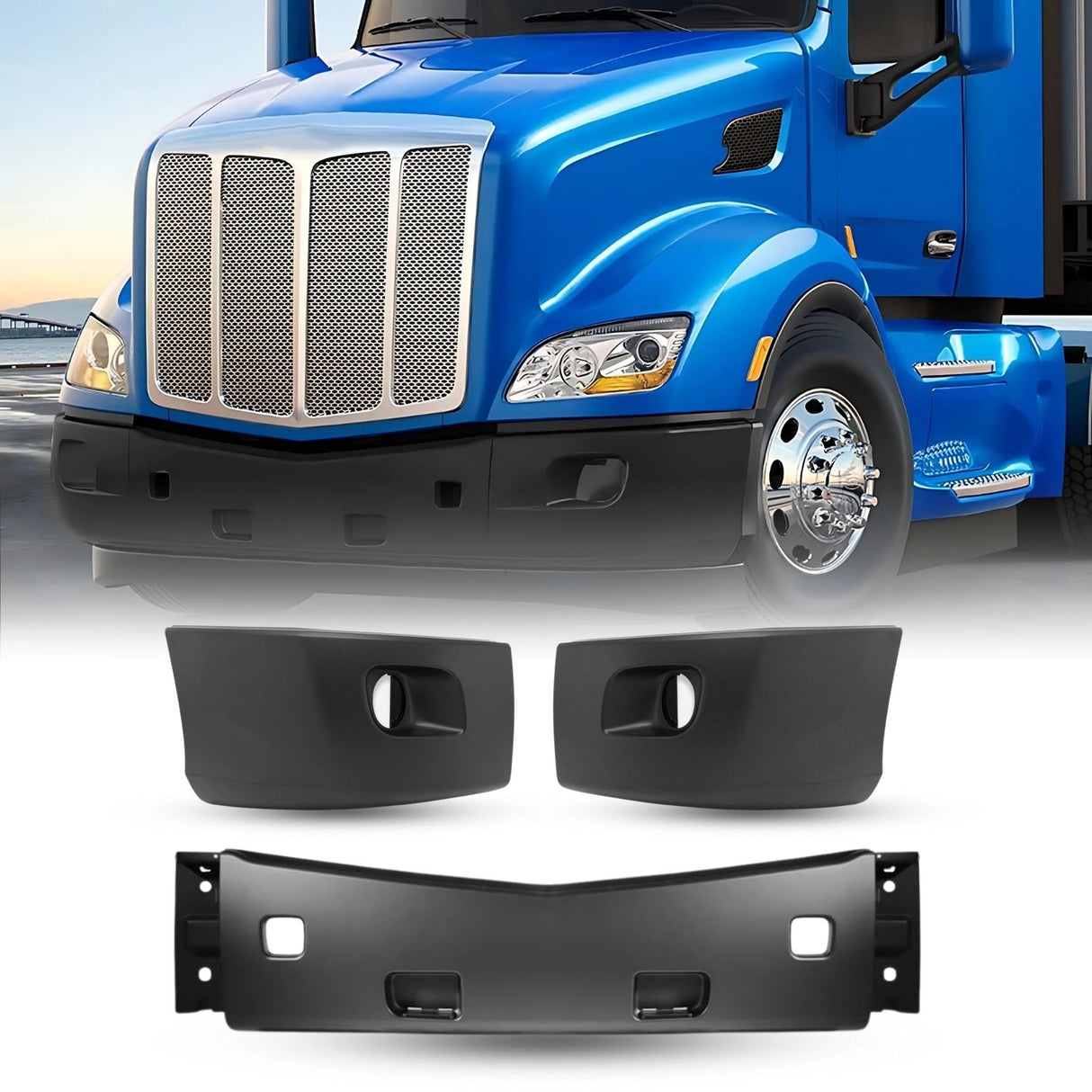 Front Bumper Replacement Set (with Fog Light Hole) for 2013-2022 Peterbilt 579