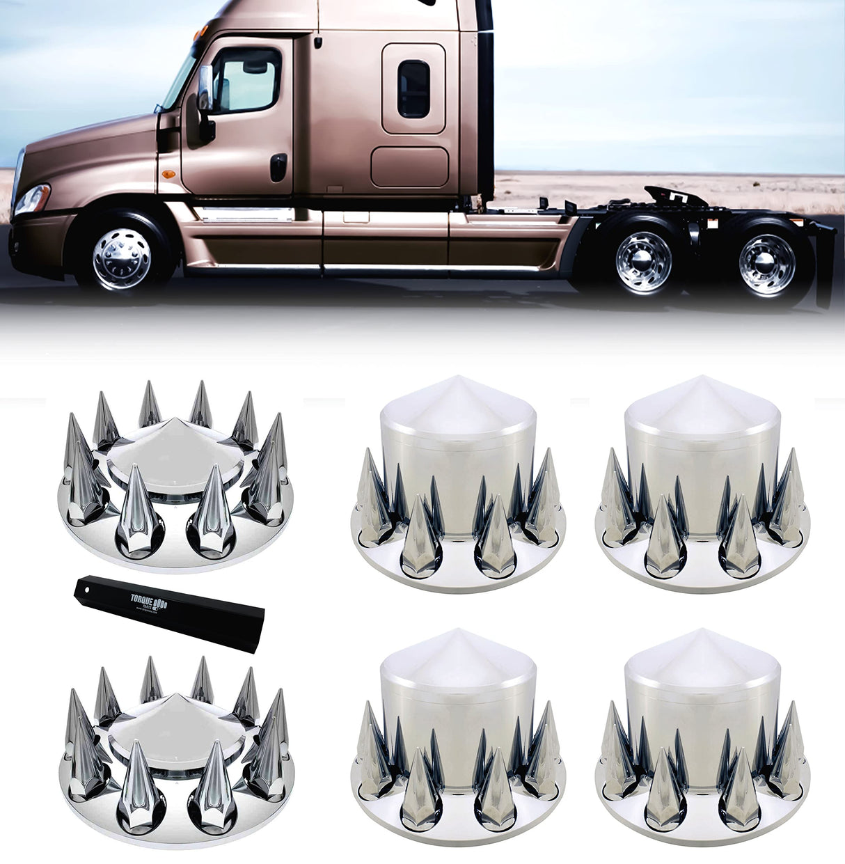 Chrome Front & Rear Axle Wheel Cover Spiked Lug Nut Covers