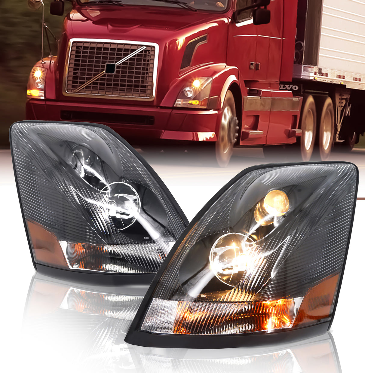 Headlight (with Bulbs) for 2004-2017 Volvo Semi Trucks | Replacement Volvo 82329123 82329124 | Halogen | Pair Aftermarketus Headlights