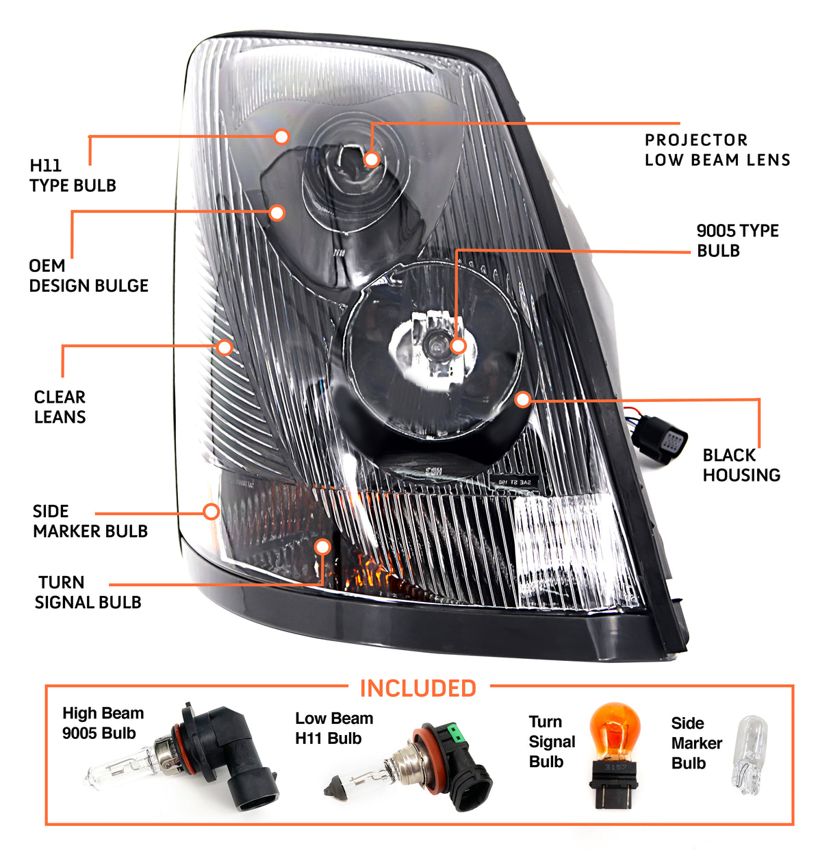 Halogen Headlight for 2004-2017 Volvo Semi Trucks | Replacement Volvo 82329127 | Right Aftermarketus Headlights