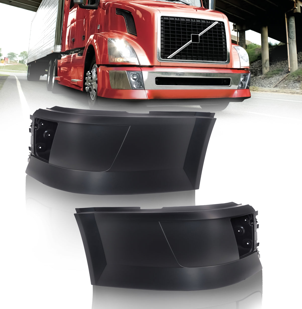 Corner Side Bumper (with Fog Light Hole) for 2004 -2015 Volvo VNL | Replacement Volvo 82364726 82364722 | Pair Aftermarketus Bumpers