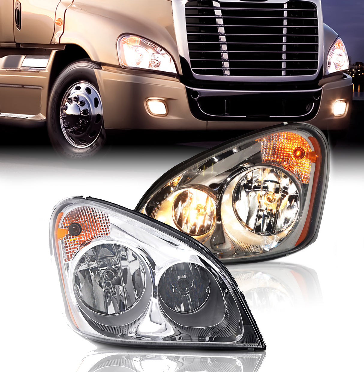 Halogen Headlight for 2008-2017 Freightliner Cascadia | Replacement Freightliner A06-51907-006 A06-51907-002 | Pair Aftermarketus Headlights