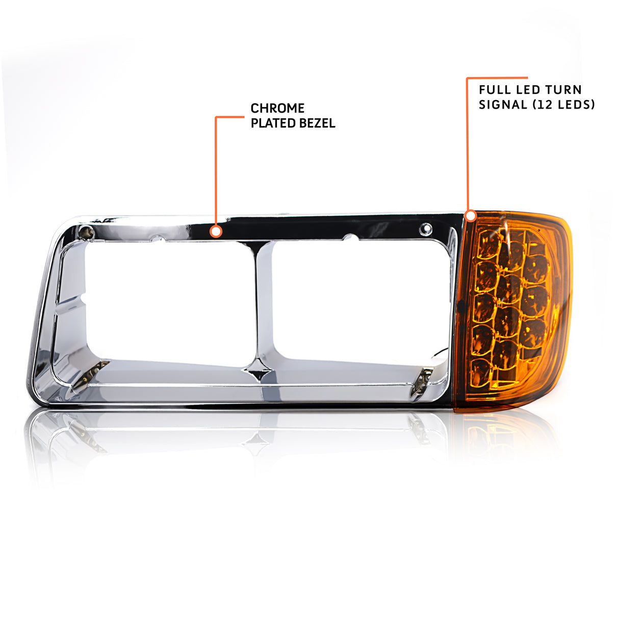Headlight Bezel with Led Turn Signal for 1989-2002 Freightliner FLD | Replacement Freightliner A06-20738-000 | Left Aftermarketus Headlights