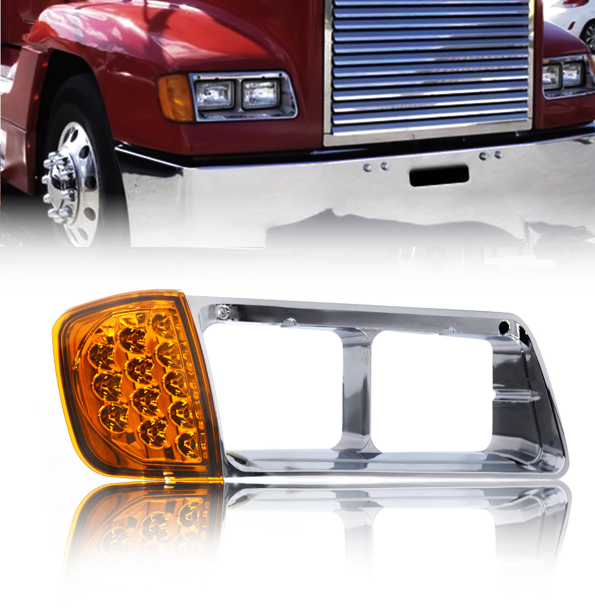 Headlight Bezel with LED Turn Signal for 1989-2002 Freightliner FLD | Replacement Freightliner A06-20738-001 |Right Aftermarketus Headlights
