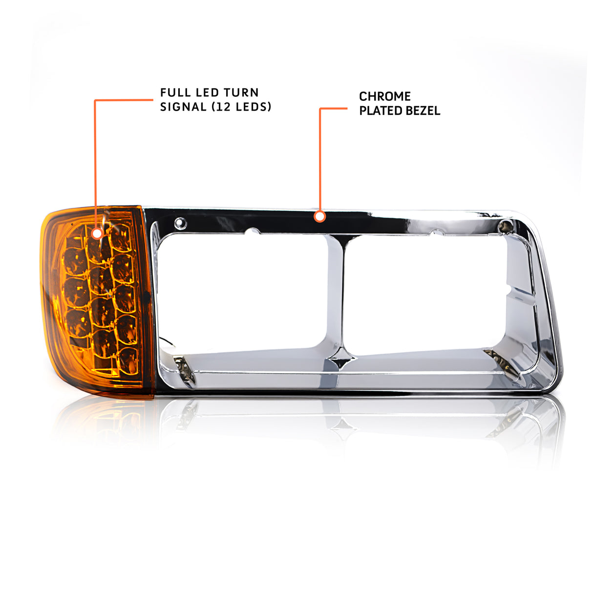 Headlight Bezel with LED Turn Signal for 1989-2002 Freightliner FLD | Replacement Freightliner A06-20738-001 |Right Aftermarketus Headlights