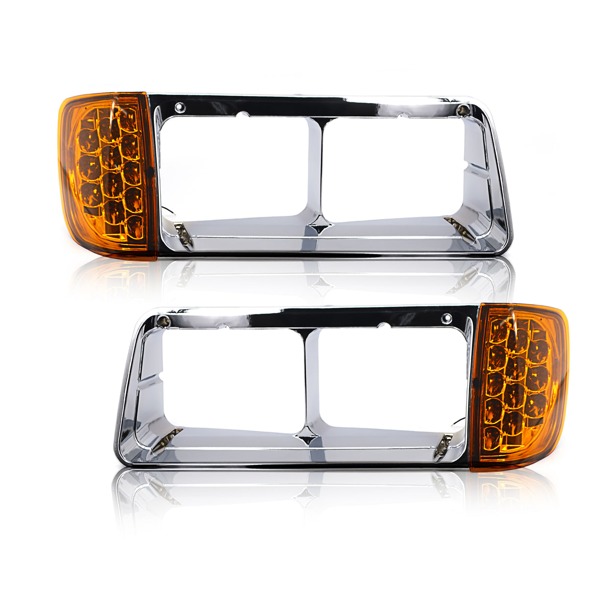 Headlight Bezel with LED Turn Signal for 1989-2002 Freightliner FLD | Replacement Freightliner A06-20738-000 A06-20738-001 | Pair Aftermarketus Headlights