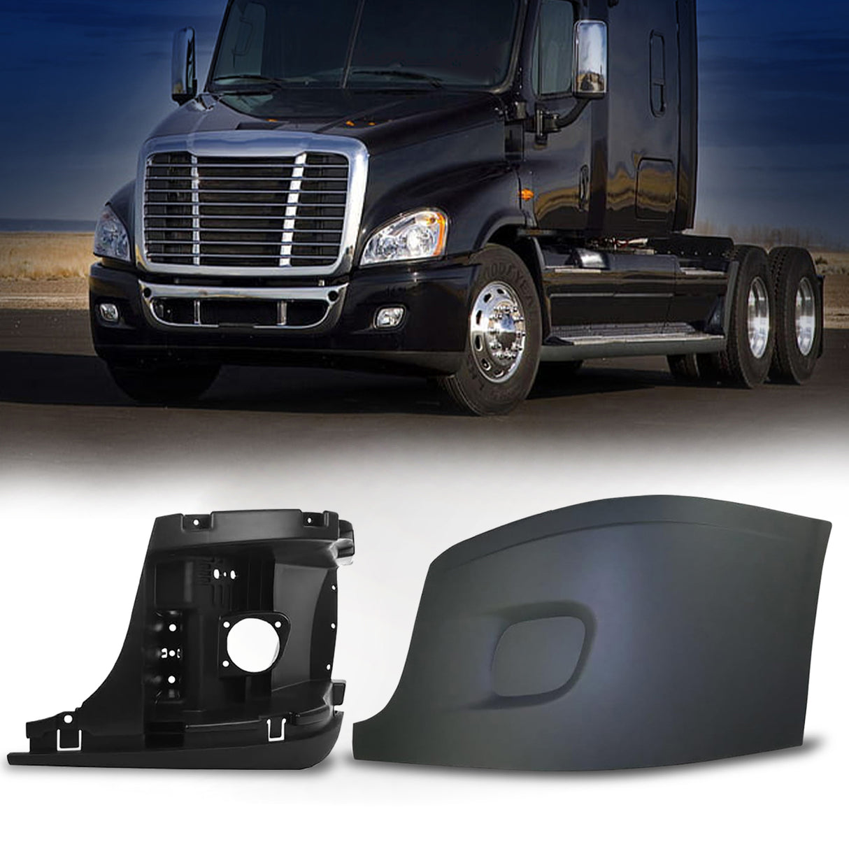 Bumper Cover with Inner Support for 2008-2017 Freightliner Cascadia Semi Trucks | Left Aftermarketus Bumpers