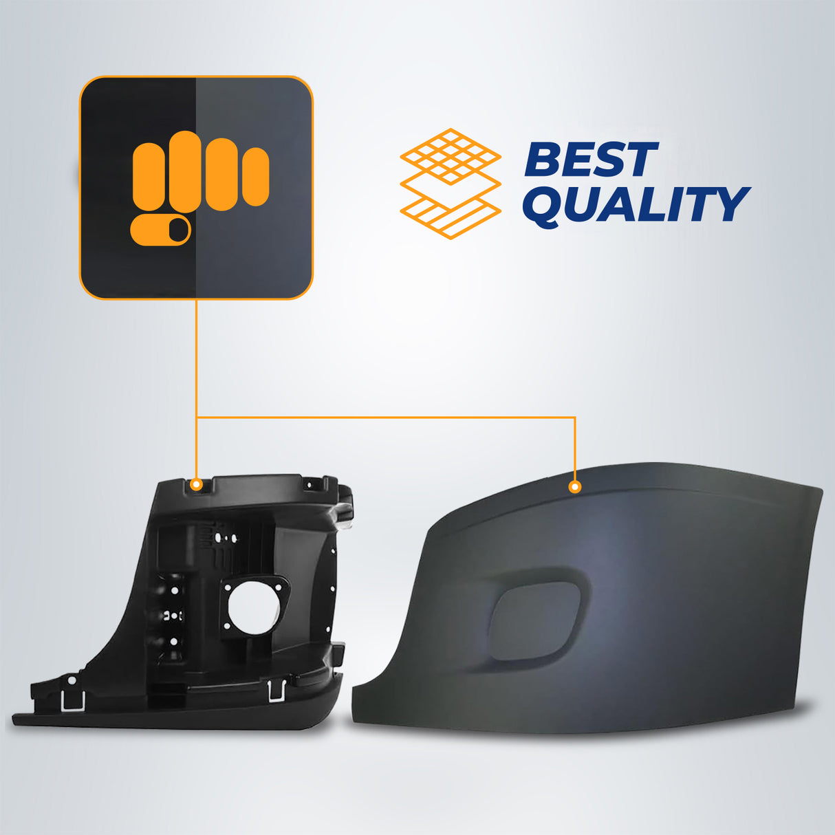 Bumper Cover with Inner Support for 2008-2017 Freightliner Cascadia Semi Trucks | Left Aftermarketus Bumpers