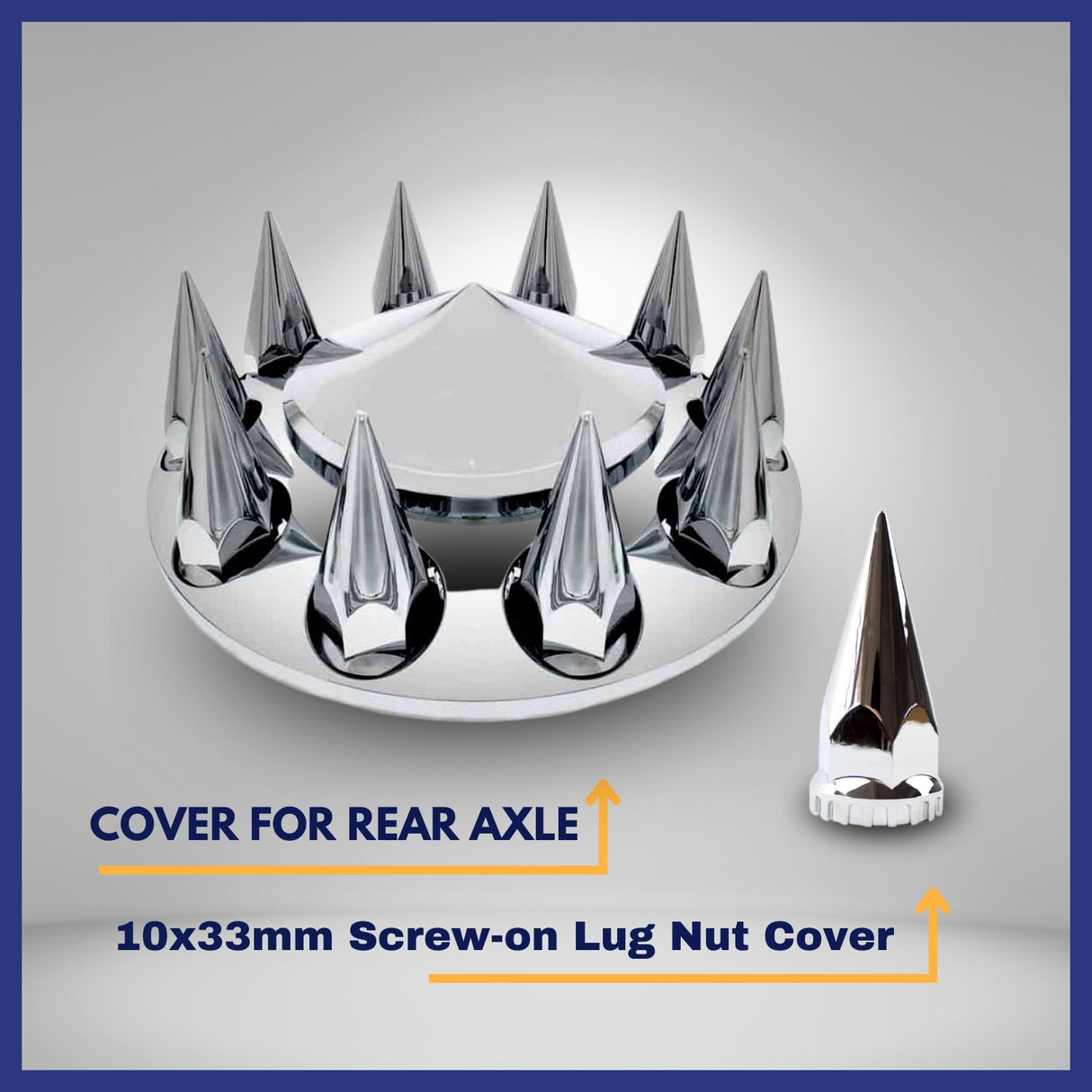 Front Axle Wheel Cover Hubcap with 33mm Screw-on Spike for Semi Truck - Chrome - Universal Fit Aftermarketus Lug Nut & Wheel Axle Covers