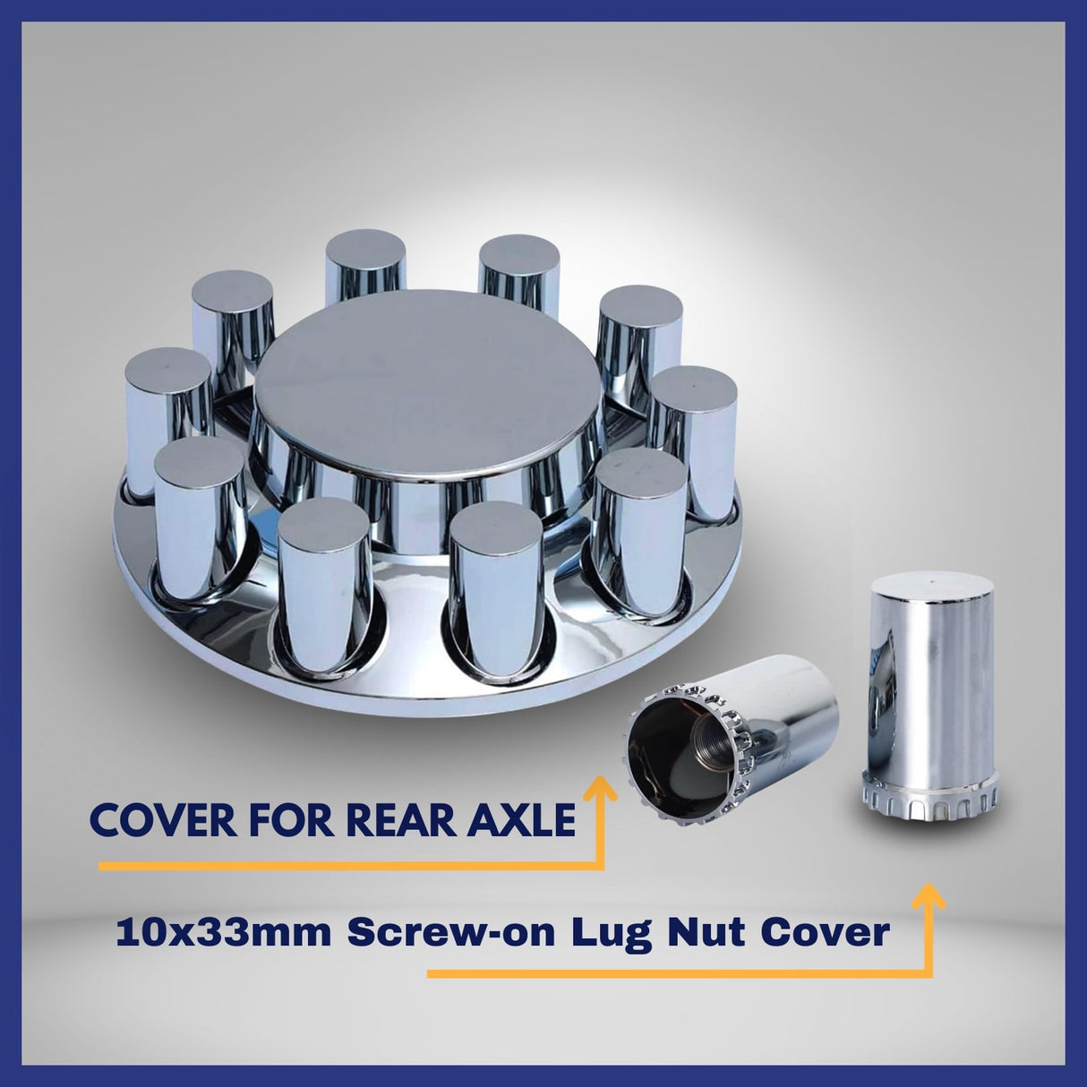 Front Axle Wheel Cover Cylinder Hubcap for Semi Truck - Chrome - Universal Fit Aftermarketus Lug Nut & Wheel Axle Covers