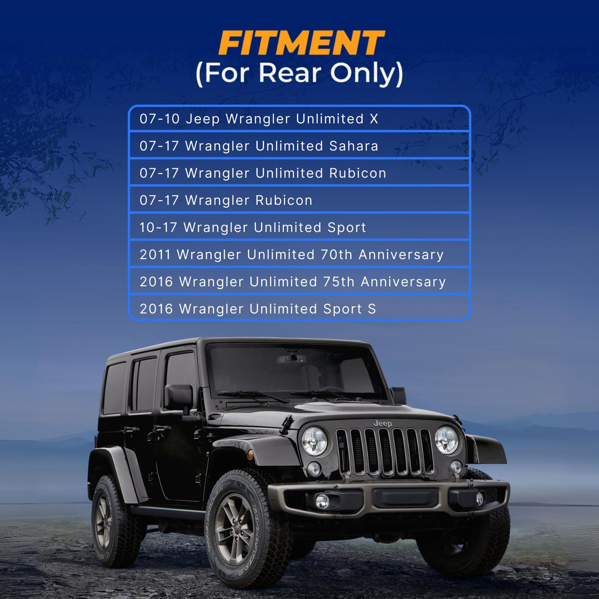 Rear Shock Absorber for 2007-2018 Jeep Wrangler JK (Replaces Rough Country 23144_A, KYB 344403) - 2 Pack