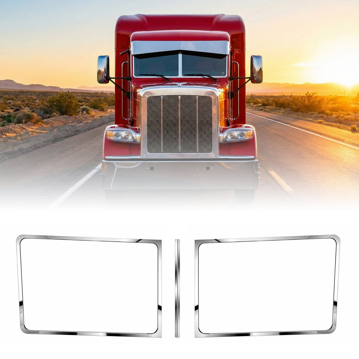 Stainless Steel 3-Piece Windshield Trim for 1988-2020 Peterbilt Legacy Cab