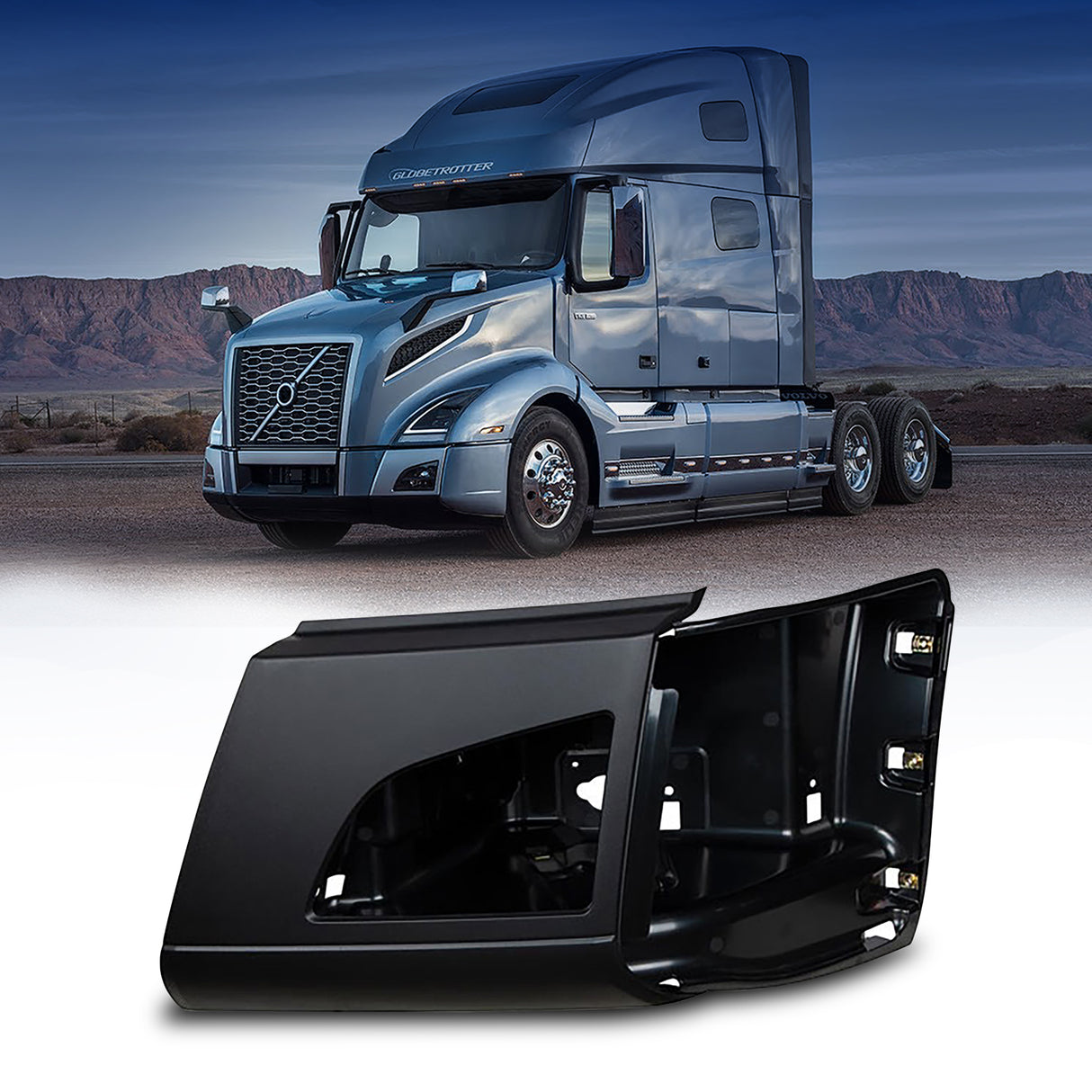 Corner Side Bumper Replacement (with Fog Light Hole) for 2018-2024 Volvo VNL | Left Aftermarketus Bumpers