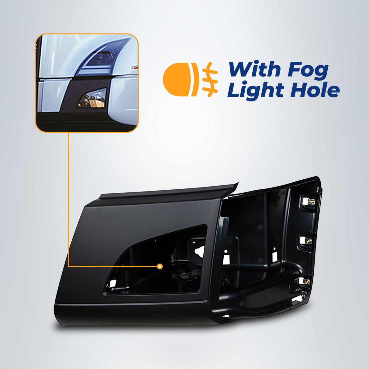 Corner Side Bumper Replacement (with Fog Light Hole) for 2018-2024 Volvo VNL | Left Aftermarketus Bumpers