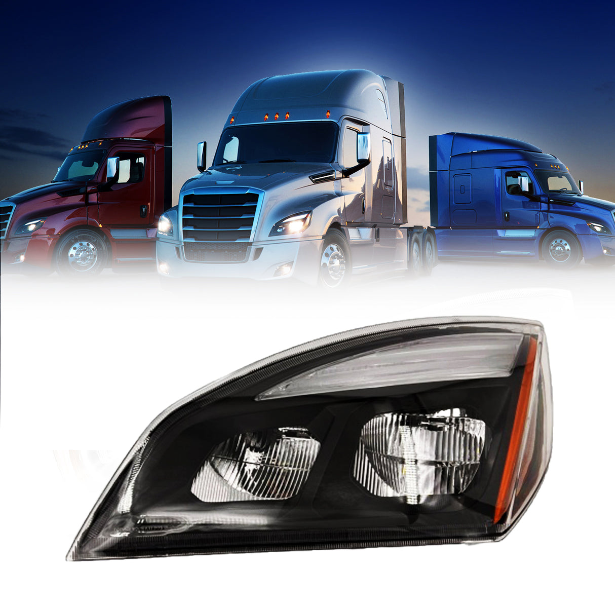 Headlight for 2018-2024 Freightliner Cascadia | Replacement Freightliner A6601405002 | Black Housing | Left Aftermarketus Headlights