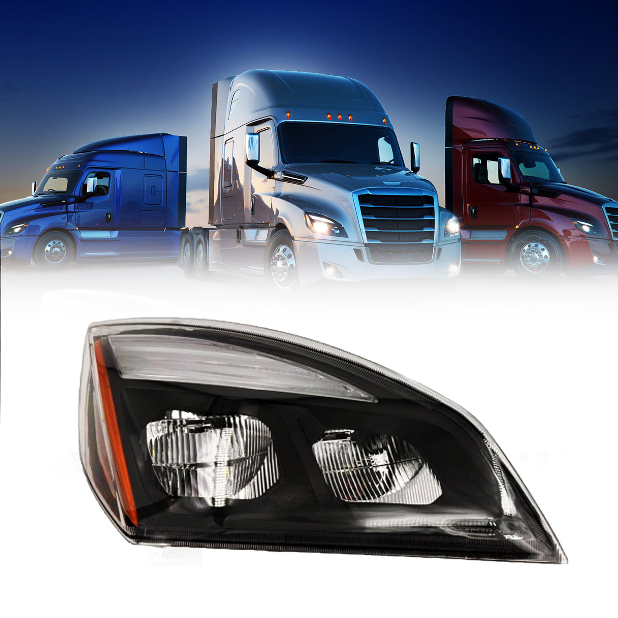 Headlight for 2018-2024 Freightliner Cascadia | Replacement Freightliner A6601405003 | Black Housing | Right Aftermarketus Headlights