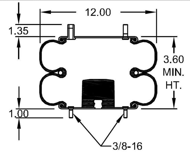 Double Convoluted Air Spring Bag (Replaces Firestone 7555, Reyco 20018-01, 18813-01) Aftermarketus Convoluted Air Springs