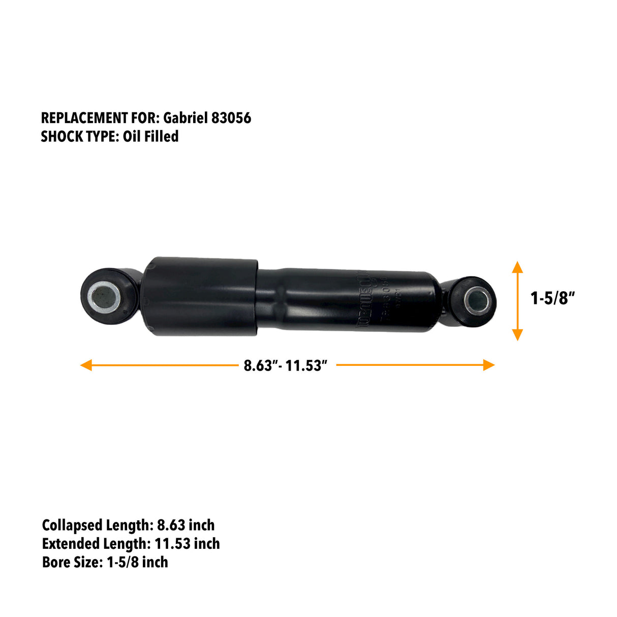 2 pack of TORQUE 83056 Cab Shock Replacement for Select Kenworth T660, T700, W900, Aerobac, ICON 900 model trucks (Replaces Gabriel 83062) (2 x TR83056) - Aftermarketus Torque Shock Absorbers