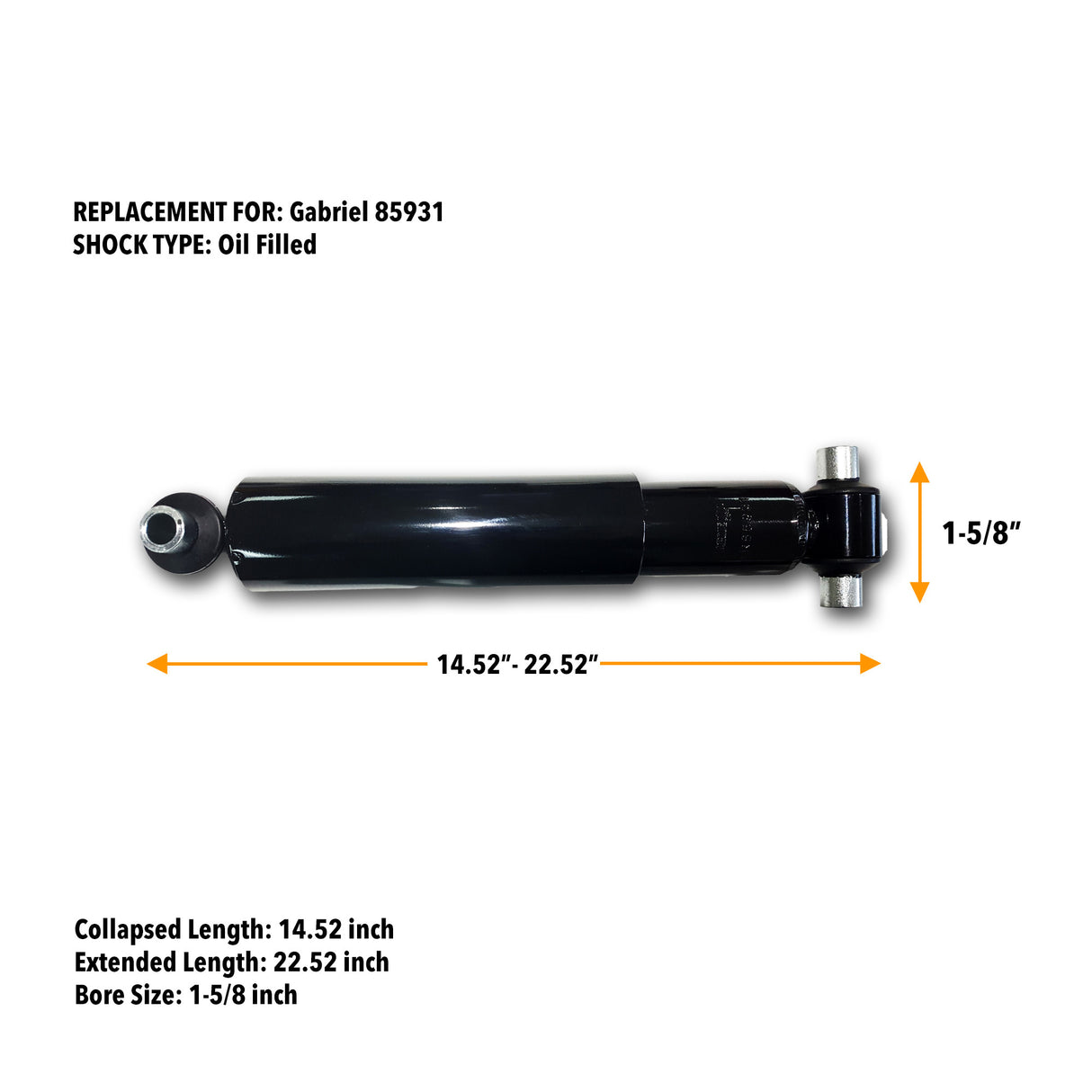 2 pack of TORQUE 85931 Heavy Duty Shock Absorber for semi Trucks Trailer - Aftermarketus Torque Shock Absorbers