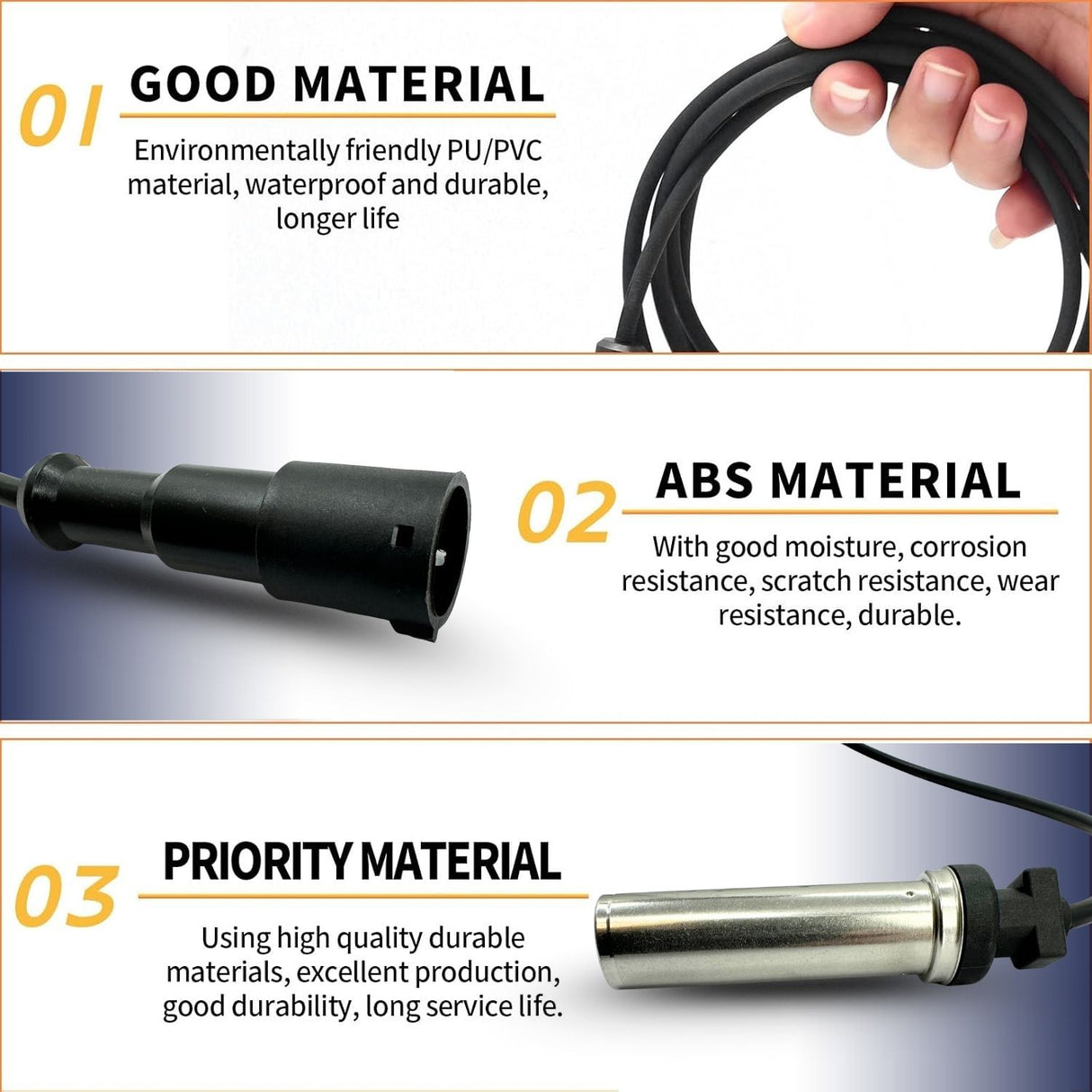 Heavy-Duty ABS Wheel Speed Sensor | Straight Type 78″ Cable | Replacement Meritor R955349 Wabco S4410329710