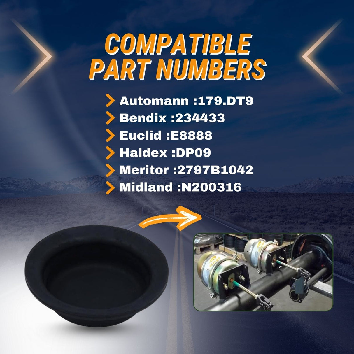 Type 9 Brake Chamber Diaphragm | Piggyback Pancake, 5" OD | Replacement Bendix 234433