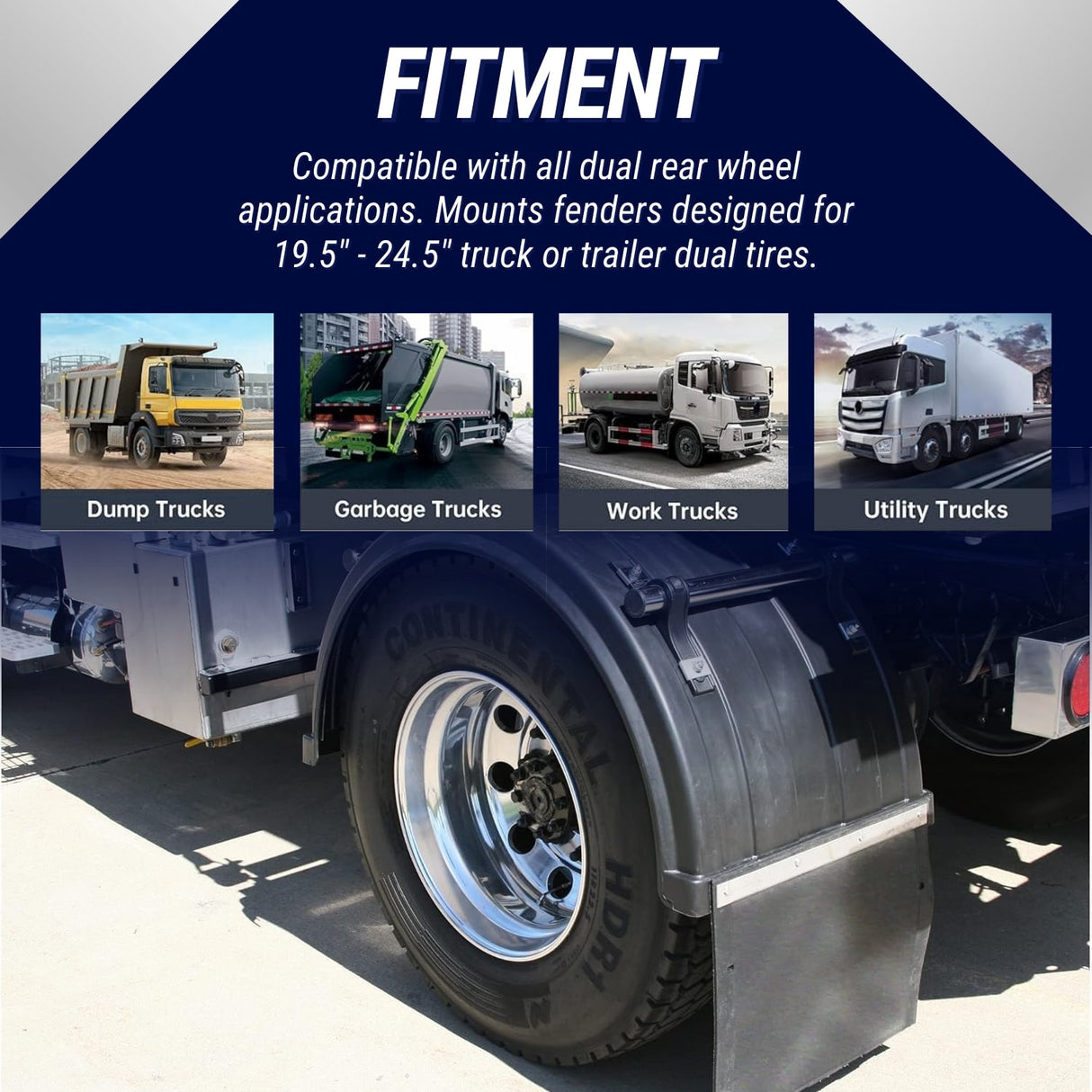 Universal Black Poly Fender Mounting Kit for Volvo Kenworth Mack Freightliner Semi Trucks