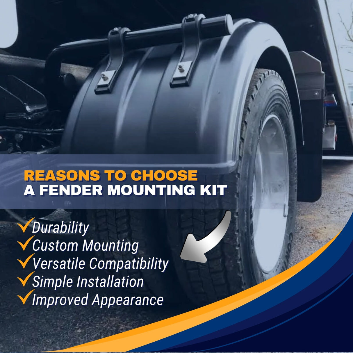 Universal Black Poly Fender Mounting Kit for Volvo Kenworth Mack Freightliner Semi Trucks