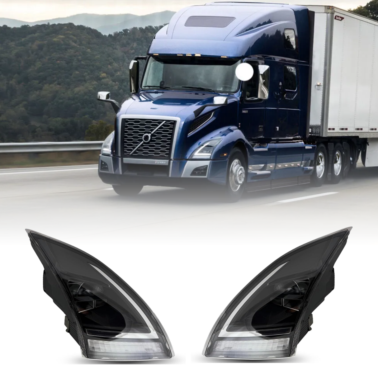 LED Headlights for 2018-2024 Volvo VNL VNR | Replacement Volvo 23680020, 23680018 | Pair